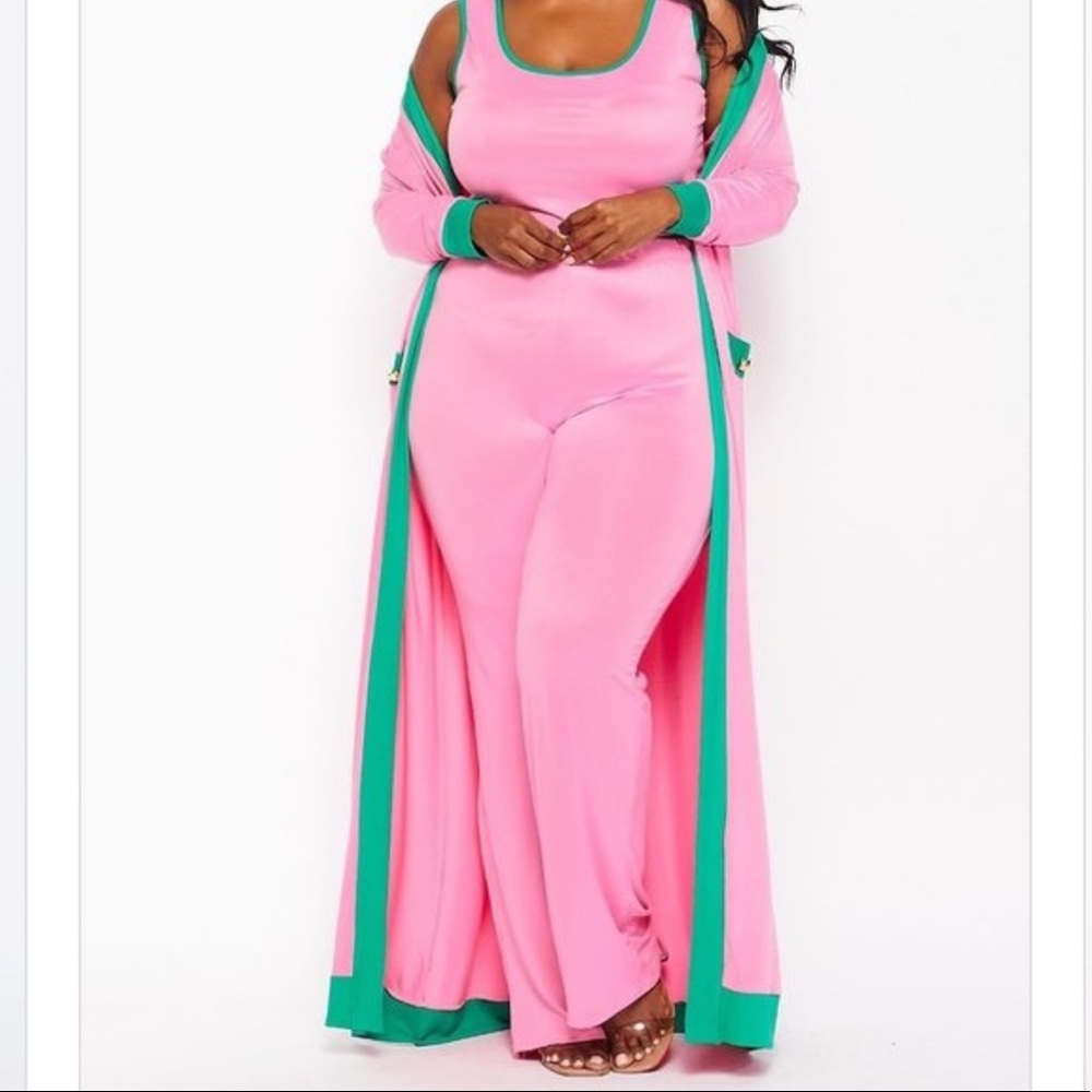 3 Piece Pink & Green Stretchy Pants Set PLUS SIZE